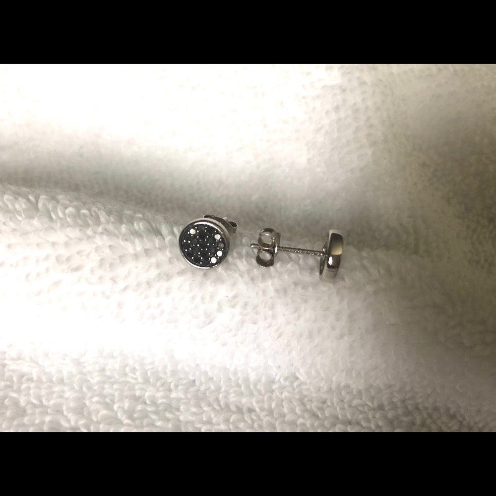 Black diamonds sterling silver stud earrings